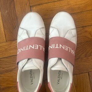 Valentino Women's White and Pink Strap Sneakers